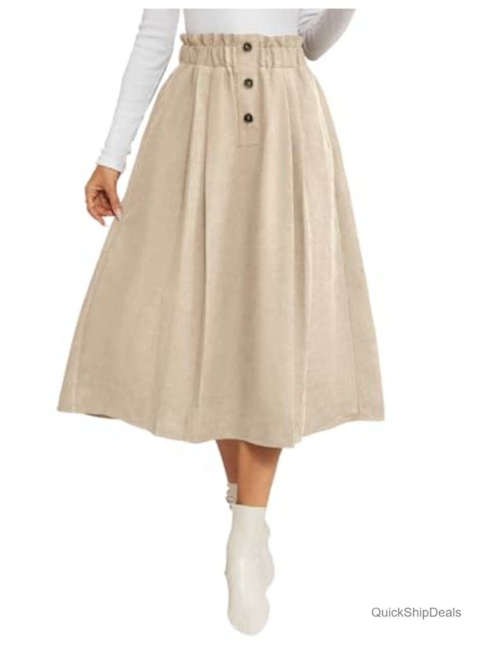 Corduroy Pleated A Line Midi Skirt High Waisted Fall Winter